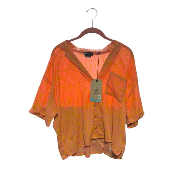 Prana Tops - prAna Iguala Top Women’s XL NWT Orange Coral Floral Button Front
